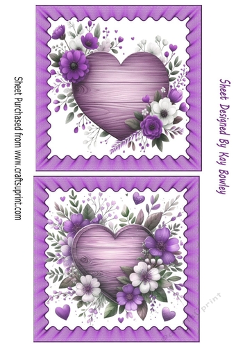 2 Lovely Lilac Floral Heart Toppers (Four)