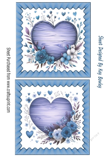 2 Lovely Blue Floral Heart Toppers (Five)