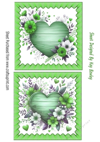 2 Lovely Green Floral Heart Toppers (Seven)