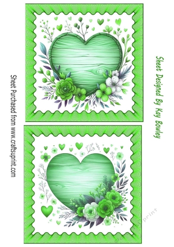 2 Lovely Green Floral Heart Toppers (Eight)