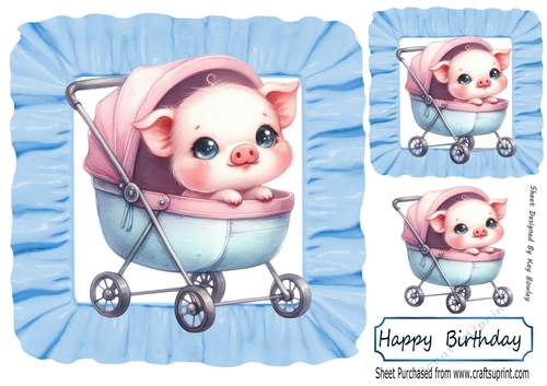 Cute & Funny Pig In A Stroller Blue 8x8 Frill Frame