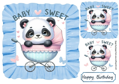 Cute & Funny Panda In A Stroller Blue 8x8 Frill Frame
