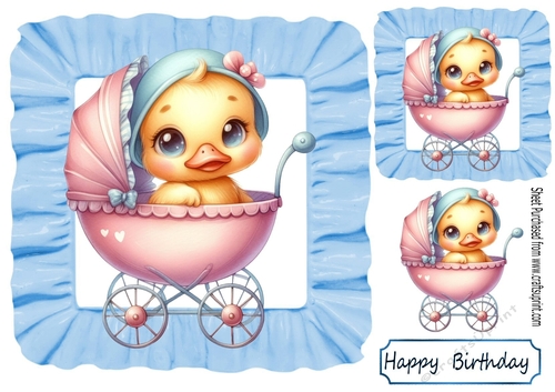 Cute & Funny Duck In A Stroller Blue 8x8 Frill Frame