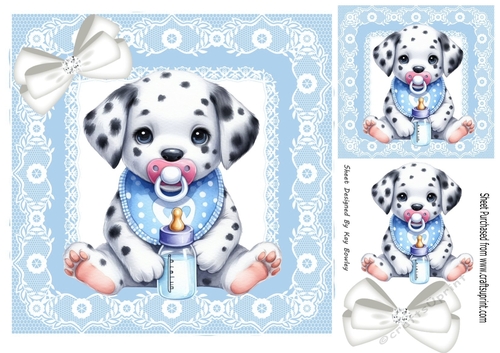 Cute Puppy With Milk Bottle & Bow, Blue lace 8x8 Frame (Three)