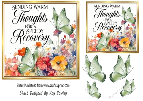 Pretty Spring Flowers GET WELL Topper With Butterflies 7x7