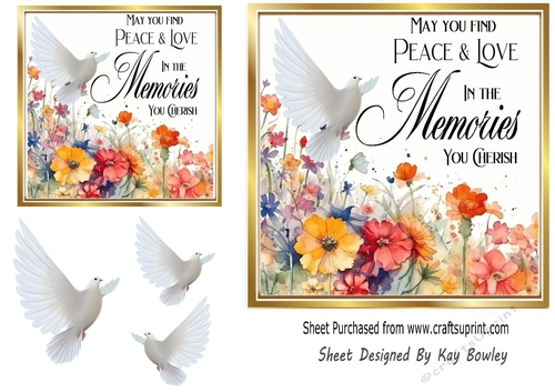 Pretty Spring Flowers WITH SYMPATHY Topper With Doves 7x7