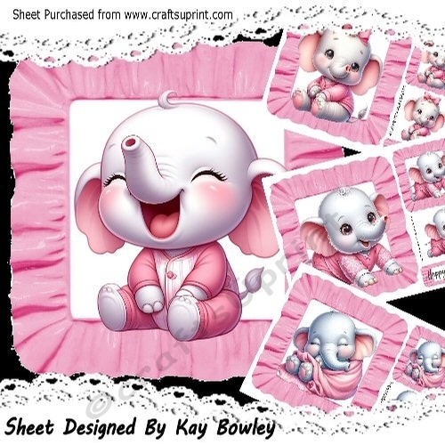 4 Lovely Cute Elephants In Pink Frill 8x8 Frame Mini Kit
