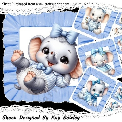 4 Lovely Cute Elephants In Blue Frill 8x8 Frame Mini Kit