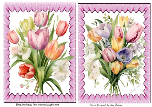 2 Lovely A5 Pink Card Fronts With Coloured Tulips