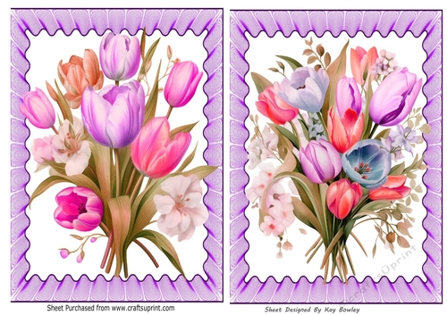 2 Lovely A5 Purple Card Fronts With Coloured Tulips