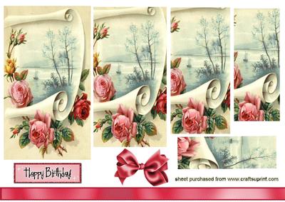 Beautiful Scenery Edged with Pink Roses on a Scroll