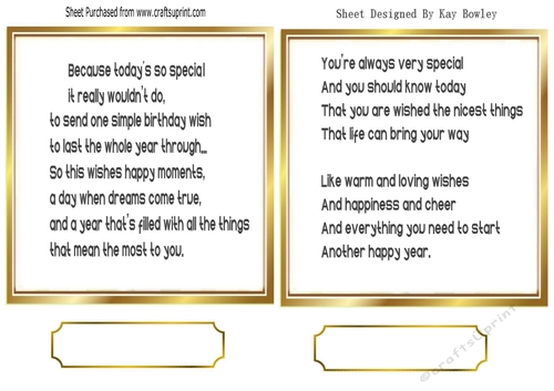 2 Lovely Birthday Verses 7x7 Card/Insert In Gold Frames (One)