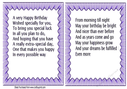 2 Lovely Birthday Verses A5 Card/Insert In Purple Frill Frames (Two)