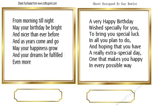 2 Lovely Birthday Verses 7x7 Card/Insert In Gold Frames (Three)