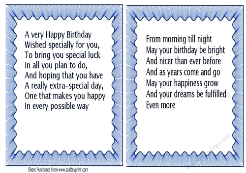 2 Lovely Birthday Verses A5 Card/Insert In Blue Frill Frames (Three)