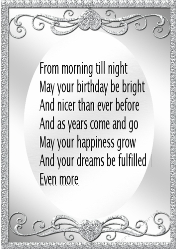 Lovely A4 Silver Ornate Card Front/Insert With BIRTHDAY VERSE