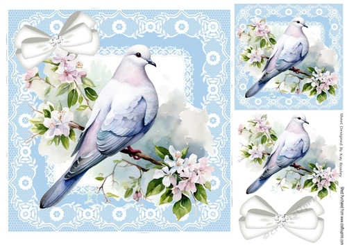 Pretty Spring Dove On A Branch With Bow Lace 8X8 Frame (One)