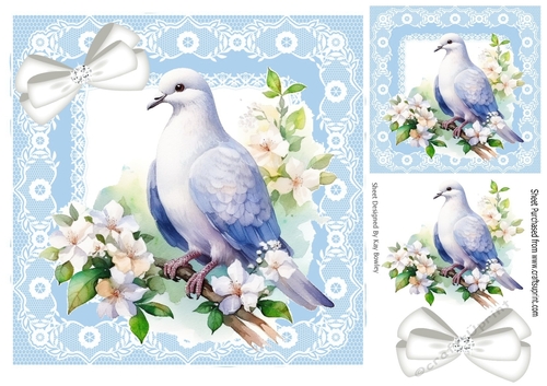 Pretty Spring Dove On A Branch With Flowers Blue Lace 8X8 Frame (Three)