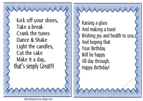 2 Lovely A5 Card/Insert In Blue Frill Frames With Lovely Verses
