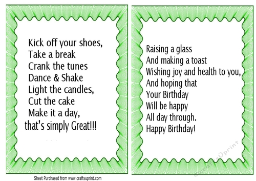 2 Lovely A5 Card/Insert In Green Frill Frames With Lovely Verses