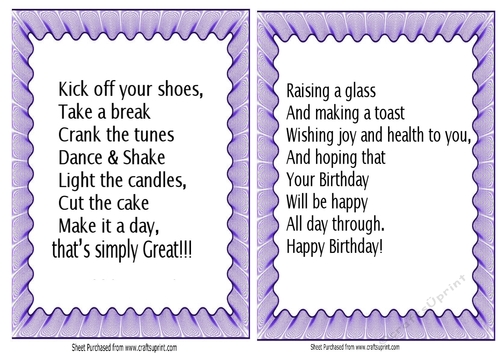 2 Lovely A5 Card/Insert In Purple Frill Frames With Lovely Verses