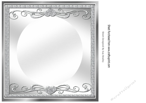 Pretty Silver Heart Scroll Ornate 8x8 Blank Card Front 
