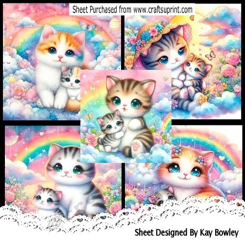5 Lovely Cats & Kittens Rainbow Colours in 8X8 Cream Frames Mini Kit