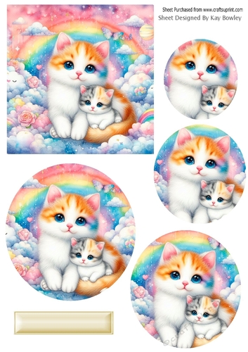  Cats & Kittens Rainbow Colours Oval Pyramids (One)