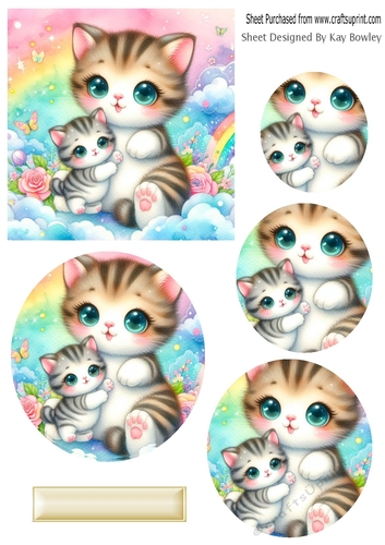 Cats & Kittens Rainbow Colours Oval Pyramids (Two)
