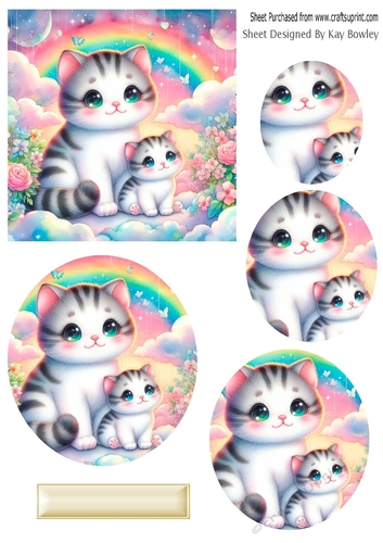 Cats & Kittens Rainbow Colours Oval Pyramids (Three)