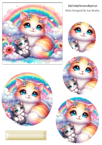 Cats & Kittens Rainbow Colours Oval Pyramids (Four)