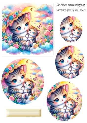 Cats & Kittens Rainbow Colours Oval Pyramids (Five)