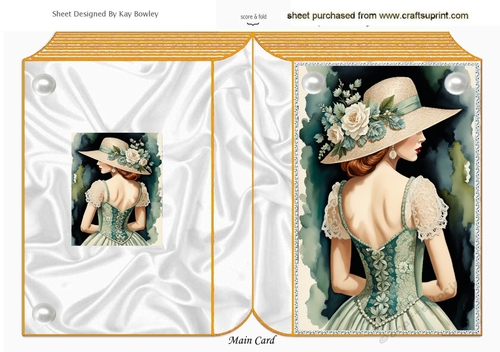 Pretty Vintage Lady Gold Folded Book With Pearls (Four)