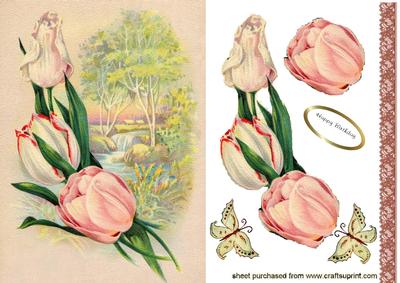 Painting of a Waterfall & Tulips