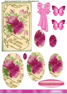 Beautiful Painted Pink Roses in Gold Frame Oval Pyramids