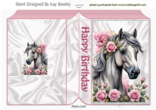 Cute Floral Horse Pink Folded Book (One)