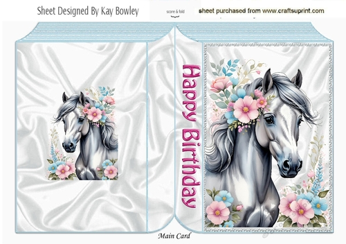 Cute Floral Horse Blue Folded Book (Three)
