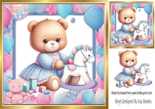 Pretty Birthday Teddy With Pink/Blue Balloons 8x8 Frame (Two)