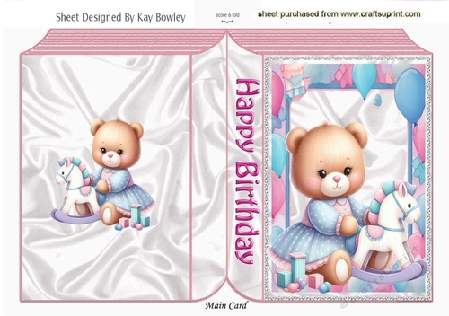Cute Birthday Teddy With Balloons Pink Folded Book (One)