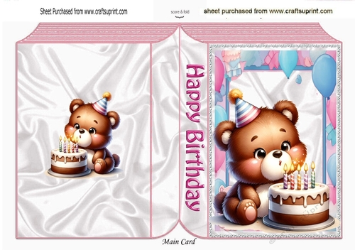 Cute Birthday Teddy With Balloons Pink Folded Book (Two)