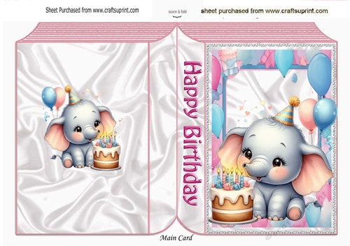 Cute Birthday Elephant With Balloons Pink Folded Book (Three)