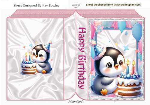 Cute Birthday Penguin With Balloons Pink Folded Book (Three)