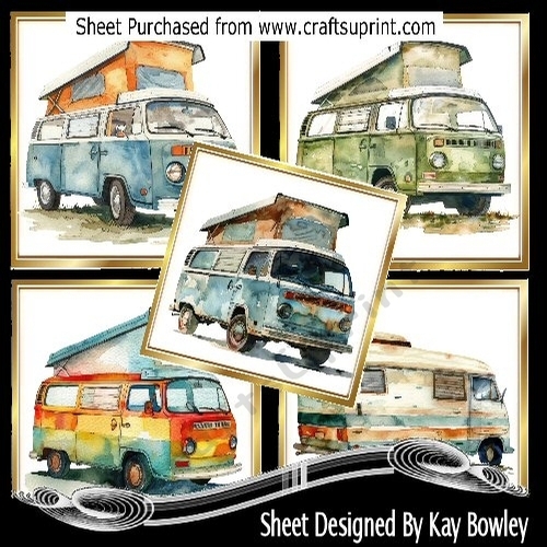 5 Lovely Campervan Card Fronts 8x8 Mini Kit