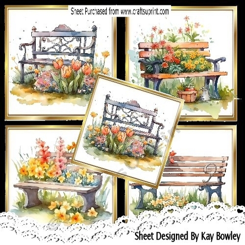 5 Lovely Garden Benches Card Fronts 8x8 Mini Kit