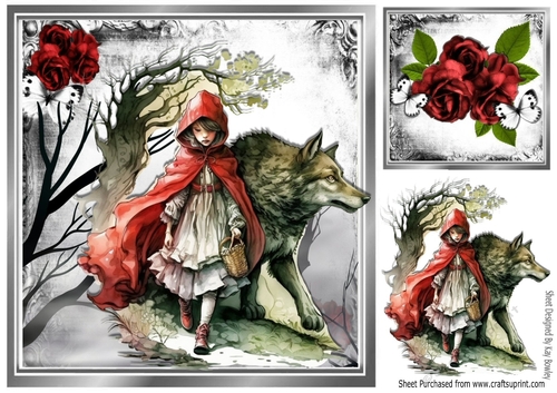 Fantasy Red Roses Eerie Woodlad With Red Riding Hood 8x8 (One)