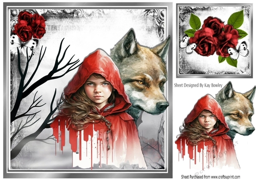 Fantasy Red Roses Eerie Woodlad With Red Riding Hood 8x8 (Two)