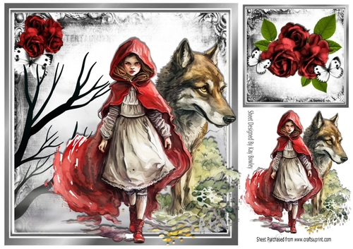 Fantasy Red Roses Eerie Woodlad With Red Riding Hood 8x8 (Three)