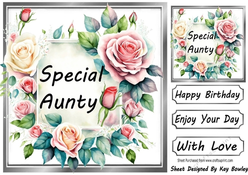 Pretty Pink Cream Roses Frame 8x8 For AUNTY