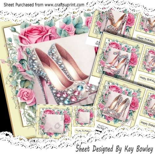 4 Pretty Sparkle Shoes With Pink Roses 7X7 Cream Frames Mini Kit