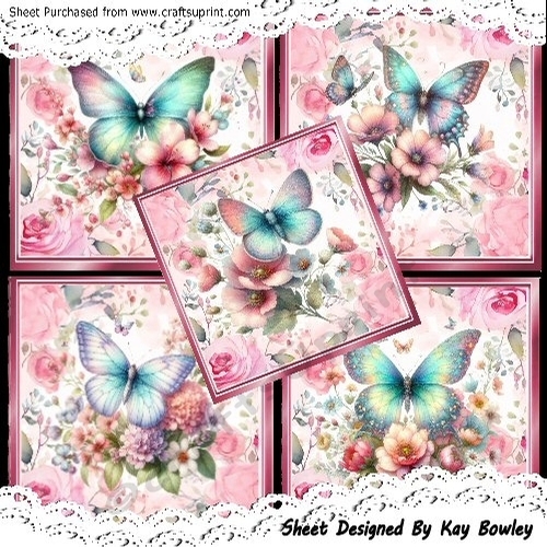 5 Pretty Pink Floral Card Fronts 8x8 With Butterflies Mini Kit